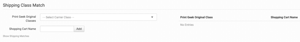 Shipping Class Match settings for Print Geek Original