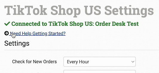 Opening the TikTok Shop help resources from Order Desk