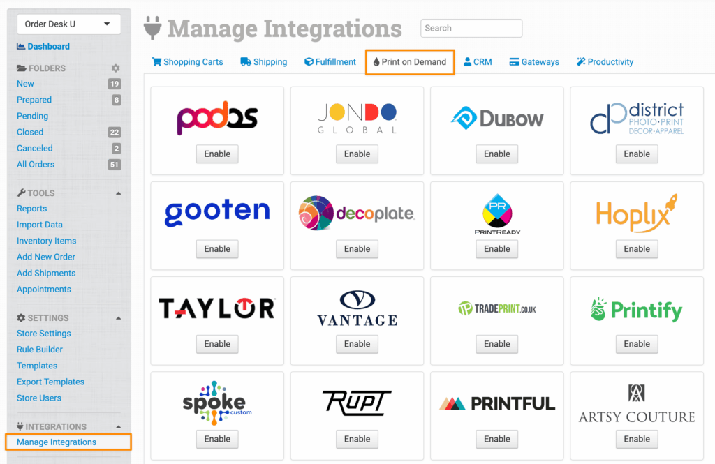 Pictorem integration under the Print on Demand tab