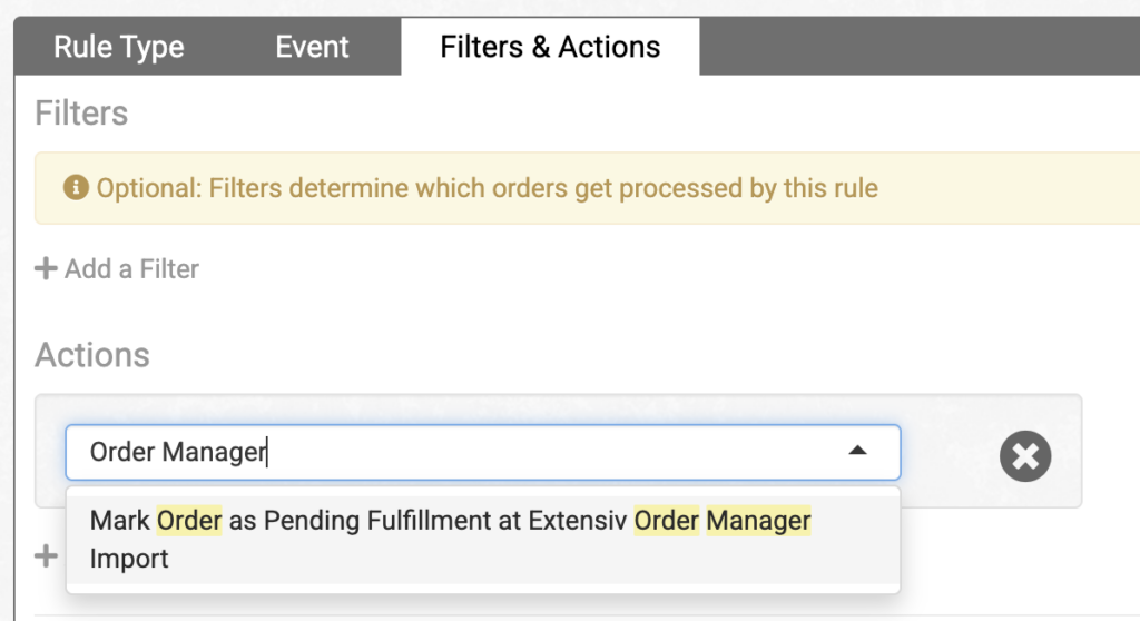 Rule event for orders marked as pending fulfillment in Extensiv Order Manager