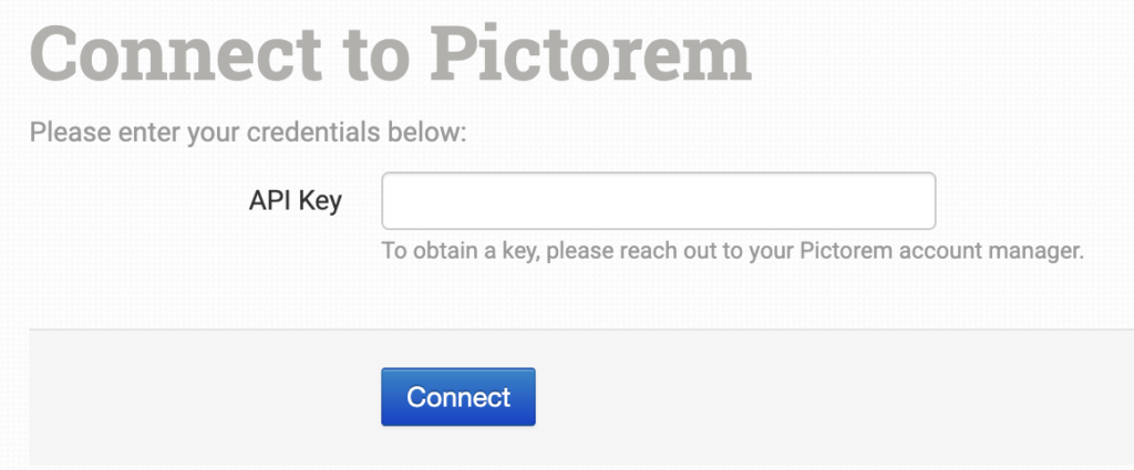 Pictorem API key connection field